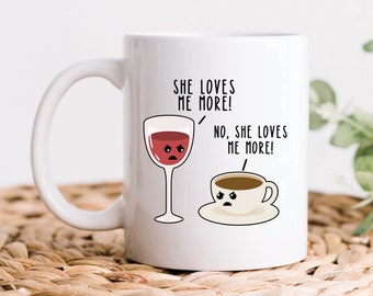 Wine Gifts, Wine Mugs, Wine Lover Gifts, Wine and Coffee Drinker Coffee Mug, Love Caffeine Addict Best Friend Birthday Gift