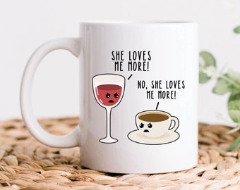 Wine and Coffee Drinker Coffee Mug • Love Caffeine Addict Best Friend Gift