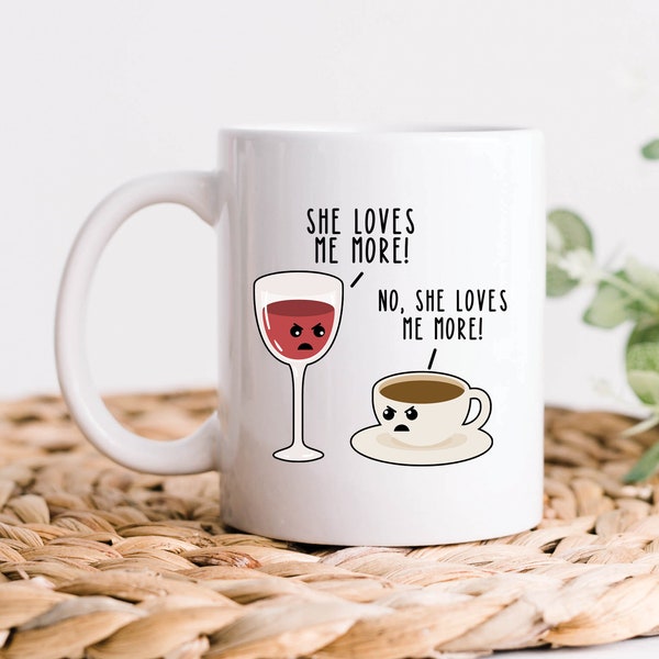 Wine Gifts, Wine Mugs, Wine Lover Gifts, Wine and Coffee Drinker Coffee Mug, Love Caffeine Addict Best Friend Birthday Gift