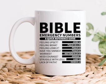 Christian Gift, Bible Mug, Bible Emergency Numbers Coffee Mug, Funny Christian Priest or Catholic Gift