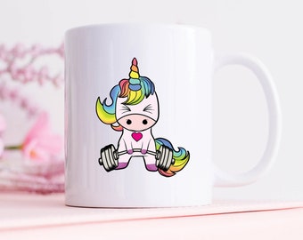Eenhoorn gewichtheffen koffiemok, sportschool geschenken, sportschool mokken, gewichtheffen geschenken, grappige sportschool mokken, fitness cadeau