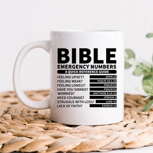 Bible Emergency Numbers Mug, Christian Gift, Bible Mug, Funny Christian Priest Gifts, Catholic Gift, Christian Coffee Mug