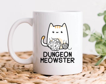 Gamer geschenken, gamer mokken, Dungeon Meowster koffiemok, grappige gamer RPG tafelblad rollenspel cadeau