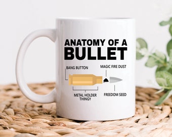 Anatomy of a Bullet Mug, Gun Owner Mug, Gun Rights Gifts, 2nd Amendment Supporter Gift, Gun Mug