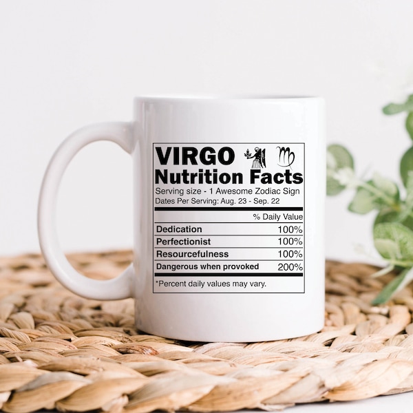 Virgo Gifts, Virgo Mugs, Virgo Birthday Gift, Virgo Zodiac Nutrition Facts Coffee Mug, Astrology and Horoscope Birthday Gift