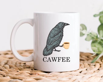 Crow Mug, Crow Gifts, Cawfee Crow Coffee Mug, Funny Bird Lover Art Gift
