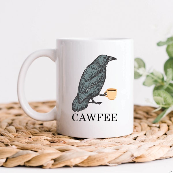 Crow Mug, Crow Gifts, Cawfee Crow Coffee Mug, Funny Bird Lover Art Gift