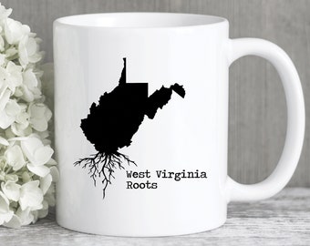 West Virginia Roots Coffee Mug, West Virginia Gifts, West Virginia Mugs, West Virginia Art, State Map WV Gift