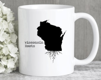 Taza de café con raíces de Wisconsin, regalos de Wisconsin, tazas de Wisconsin, arte de Wisconsin, regalo con el mapa del estado de Wisconsin