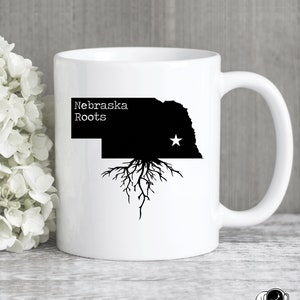 Nebraska Roots Coffee Mug, Nebraska Gifts, Nebraska Art, State Map NE Gift, Nebraska Mug
