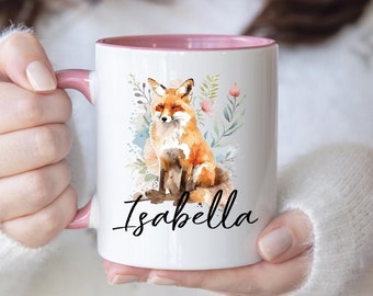 Taza de zorro personalizada, taza de café con nombre de zorro, regalos de zorro personalizados, arte de zorro, taza de café con zorro, regalo para amantes de los zorros