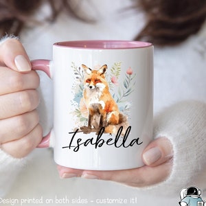 Personalized Fox Mug, Fox Personalized Name Coffee Mug, Custom Fox Gifts, Fox Art, Fox Coffee Mug, Gift For Fox Lover