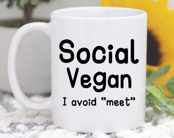 Tazza da caffè vegana sociale "Evita di incontrare", tazza per introversi, regali per introversi, regalo divertente antisociale