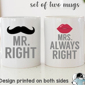 Mr Right and Mrs Always Right Matching Coffee Mug Set, Funny Husband and Wife Gifts, Boyfriend Girlfriend Gifts, Anniversary Wedding Gifts