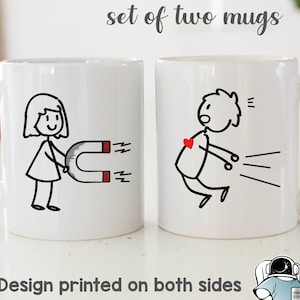 Magnet Attraction Couple Matching Coffee Mug Set, Funny Husband and Wife Anniversary Gifts, Wedding Gifts, Married Couple Gifts