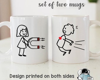 Magnet Attraction Couple Matching Coffee Mug Set, Funny Husband and Wife Anniversary Gifts, Wedding Gifts, Married Couple Gifts