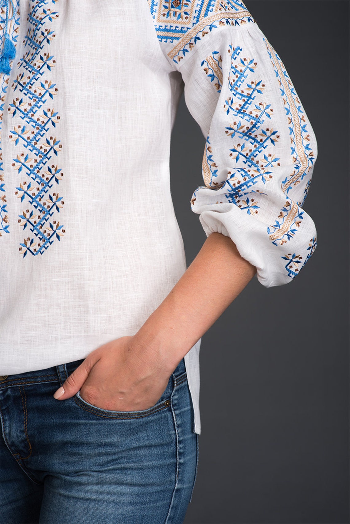Embroidered White Linen Blouse Ethnic Ukrainian Clothing Boho | Etsy