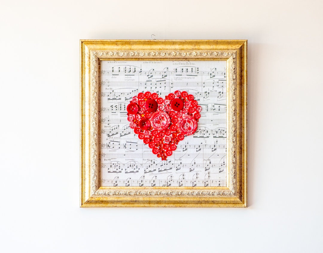 Notes Wall Hanging, Red Wall Decor, Heart Shaped Decor, Music Decor ...