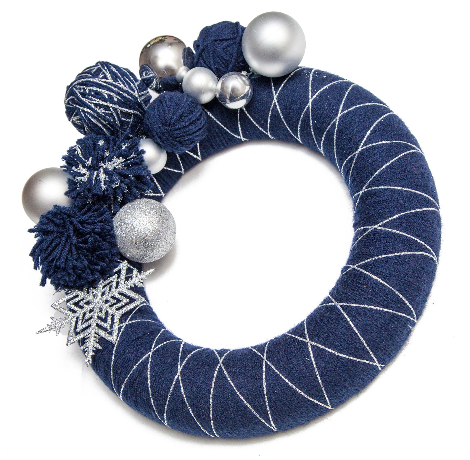 Dark Blue Silver Christmas Wreath Sparkling Christmas Home Etsy