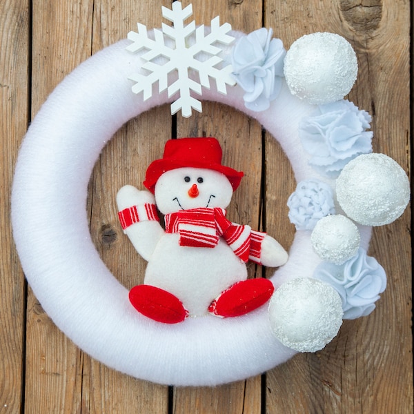 Couronne de flocon de neige, décor de porte de Noël, décor de boule de neige, Couronne de bonhomme de neige, breloque de couronne de Noël