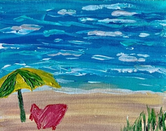 A Day at the Beach, Original Acrylic Painting On Canvas, Wall art for living room, bedroom, office