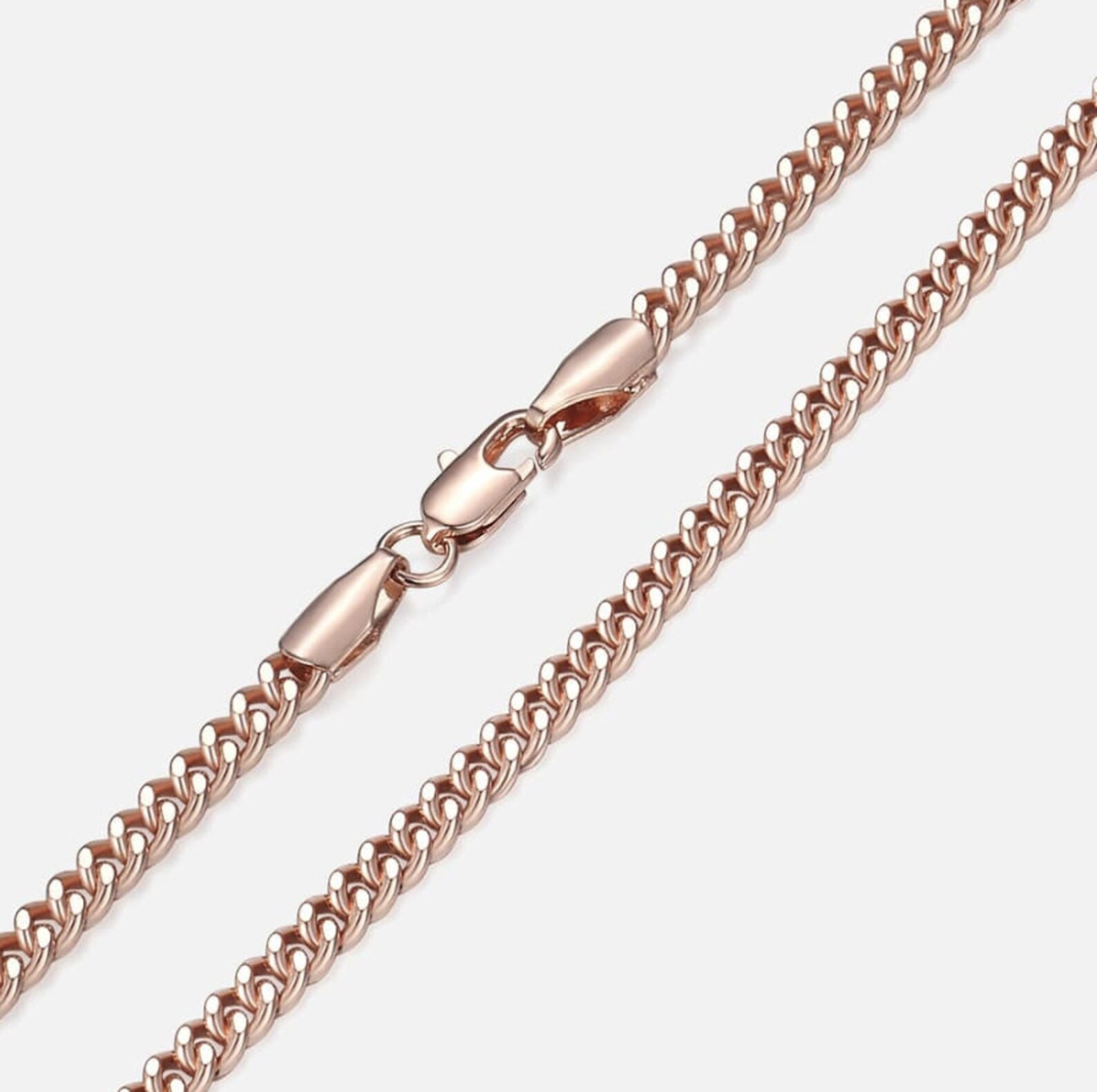 3mm Rose Gold Cuban Link Necklace Women's Thin 585 Gold Etsy