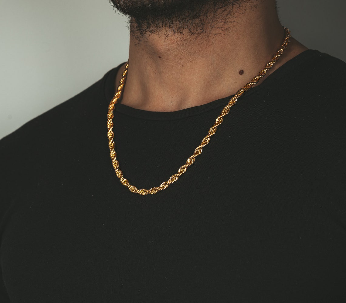 18k Gold Plated Rope Chain 4mm Hip Hop Gold Silver Cuban Etsy