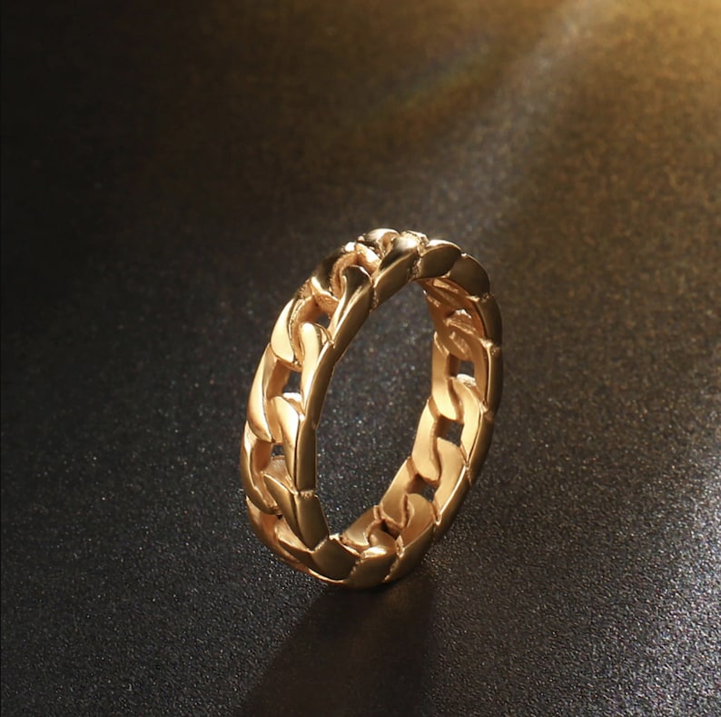Hip Hop Curb Link Cuban Chain Mens Statement Ring Thumb Pinky Ring Luxury Stainless Steel Cuban Link Ring