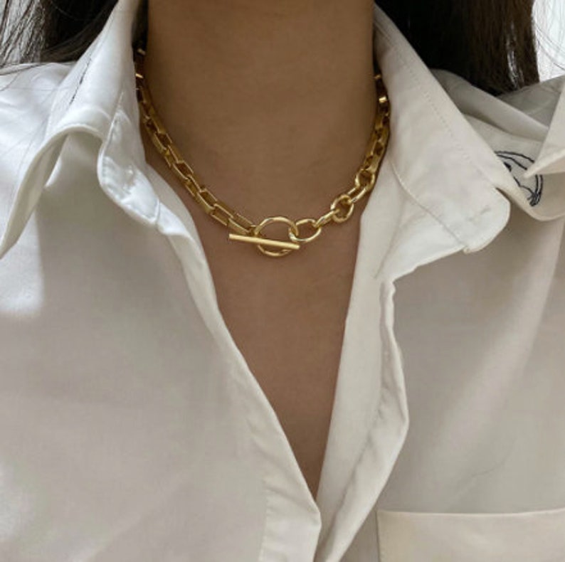Box Link Chain Boho Elegant Circular Clasp Minimalist Choker Collar Gold Women/'s Choker Necklace