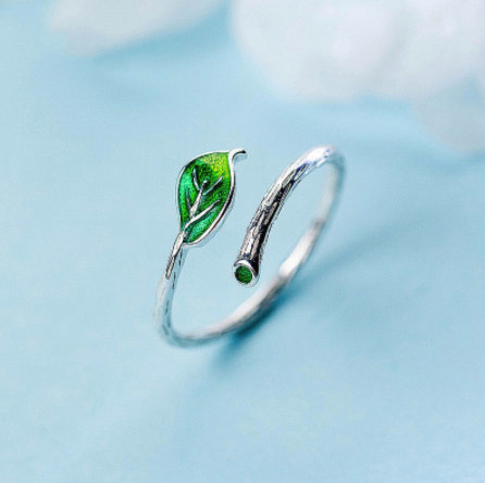 925 Green Leaf Ring Sterling Silver Women's Nature Etsy