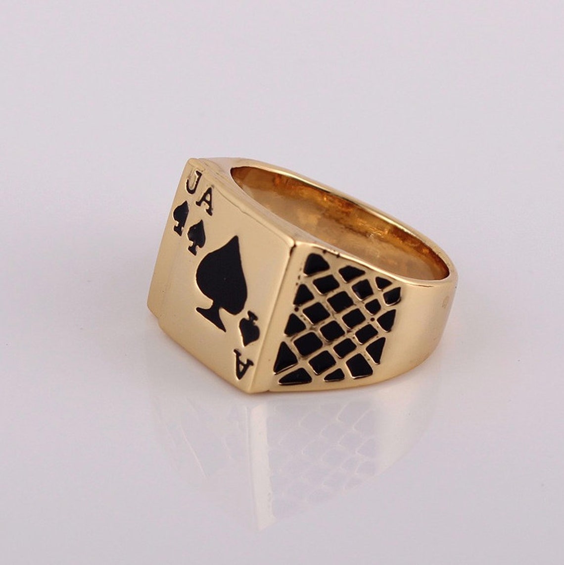 18k Gold Plated Poker Ring Jack Ace Enamel Poker Texas Etsy