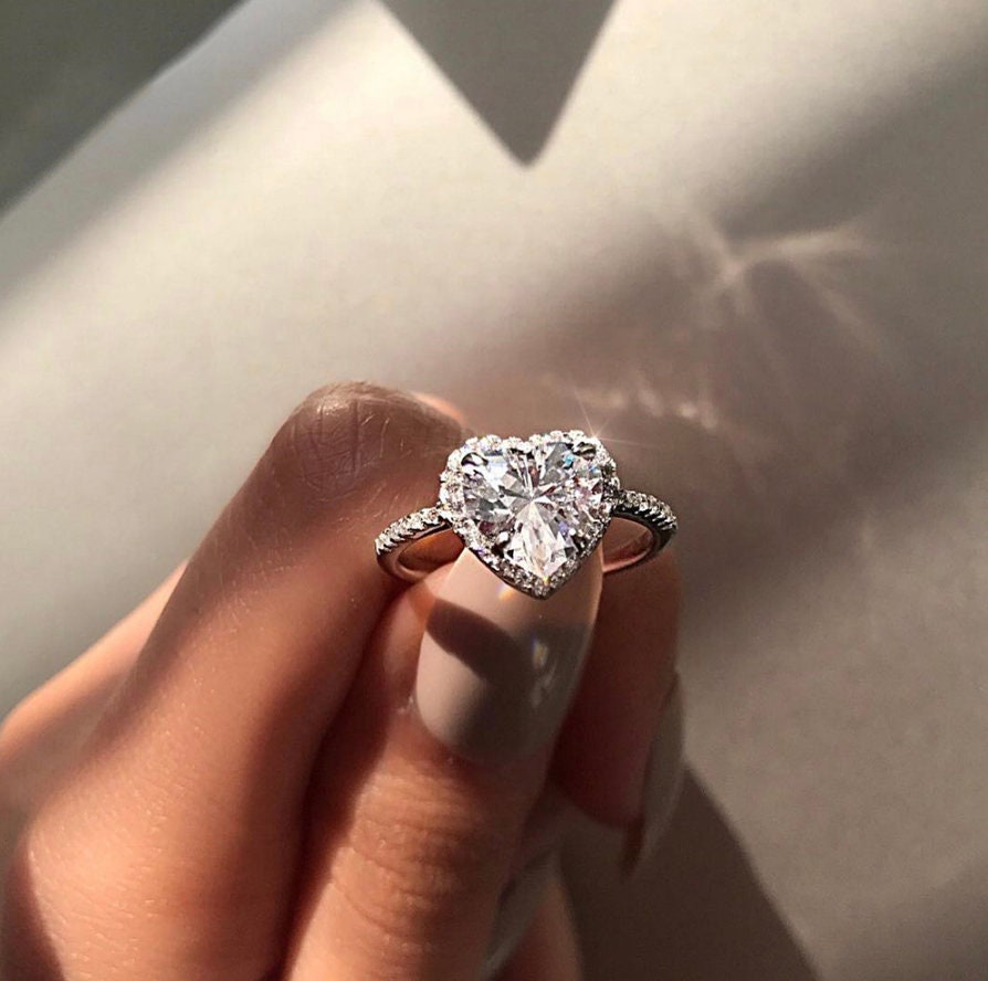 Zircon Engagement Ring Women Jewelry Elegance Heart diamond Size 6-9 925 Silver 