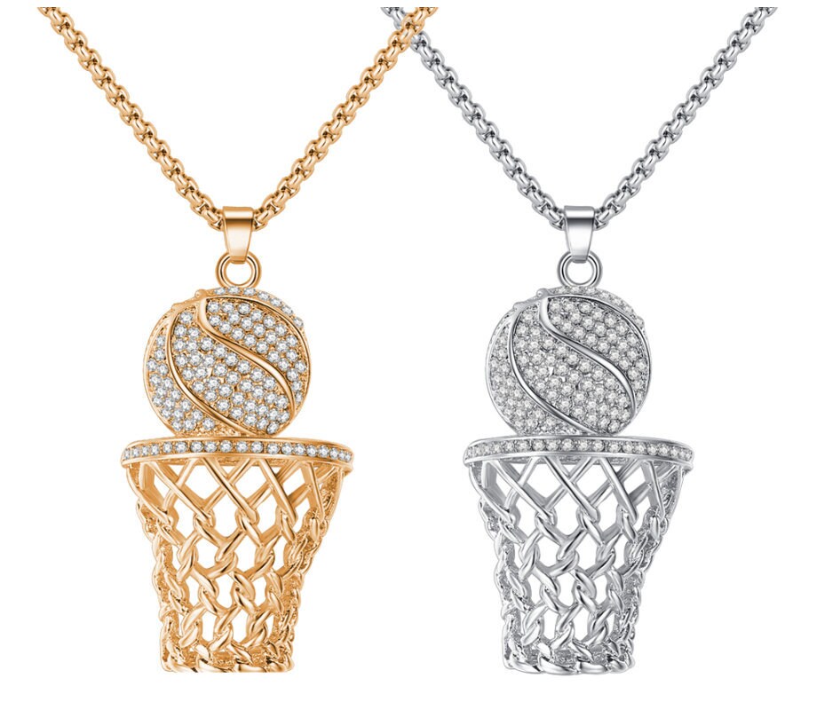 Iced Out Basketball Hoop Chain 18k Gold 