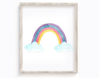 Watercolor Rainbow Wall Print, Kawaii Rainbow Boho Wall Printable, Baby Nursery Room Decor, Printable Wall Art Digital Download