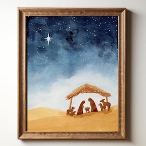 Nativity Art Print, Watercolor Nativity Painting, Christmas Manger Scene, Christmas Art Gift, Christian Wall Art