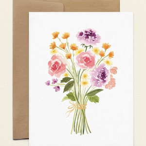 Carte de correspondance floral aquarelle, jeu de cartes bouquet de fleurs pour anniversaire, carte Je t'aime pour la fête des mères, carte pliée vierge A2 avec enveloppes