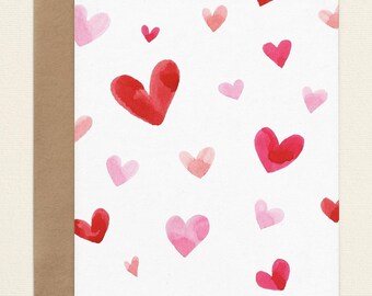 Valentine's Day Heart Cards, Watercolor Painted Hearts Greeting Cards Set, Blank Folded Cards with Envelopes, A2 Cards set for Anniversary