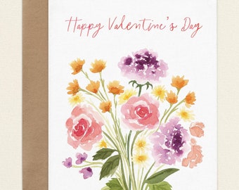 Happy Valentine's Day Cards, Watercolor Floral Valentine's Greeting Card Set, Blank Folded A2 Note Cards with Envelopes, Anniversary Cards