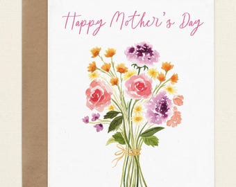 Floral Mother's Day Card, Watercolor Flower Note Card, Happy Mother's Day Card Set, Illustrated Card For Mom A2 Greeting Card with Envelope