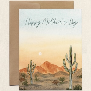 Cartes de correspondance pour la fête des mères, cactus du désert, aquarelle montagne paysage désertique pour maman, ensemble de cartes de voeux pliées vierges A2 et enveloppes