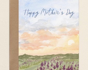 Wildflower Field Mother's Day Cards, Watercolor Floral Landscape Scenery Note Cards for Mom, A2 Blank Folded Greeting Card Set & Envelopes,