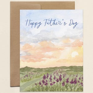 Carte de voeux pour la fête des pères pour l'extérieur, paysage naturel aquarelle pour papa, jeu de cartes de correspondance vierges A2 champ de fleurs sauvages et enveloppes