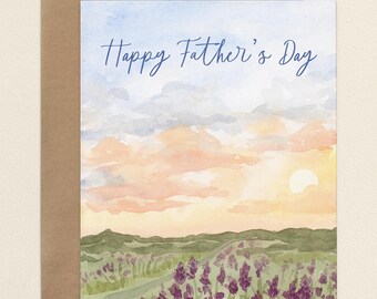 Outdoors Father's Day Card, Watercolor Nature Scenery Greeting Card for Dad, Wildflower Field A2 Blank Folded Note Card Set & Envelopes
