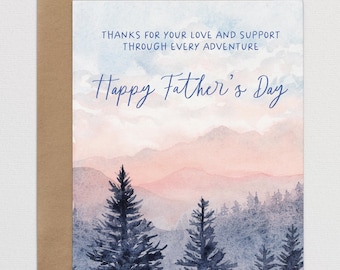 Father's Day Card, Watercolor Mountains Nature Card for Dad, Illustrated Scenery Greeting Card, A2 Blank Folded Note Card Set & Envelopes