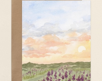 Wildflower Meadow Note Cards, Watercolor Landscape Greeting Card with Envelopes, A2 Folded Blank Card Thank You Stationary Any Occasion Card