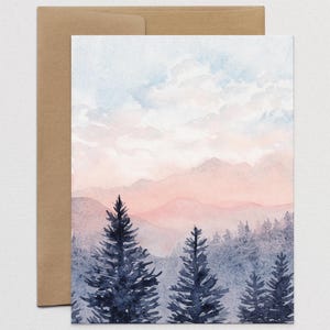 Cartes de correspondance de paysage de montagne, carte de voeux de paysage aquarelle avec enveloppes, carte vierge pliée A2, papeterie de remerciement pour toute occasion
