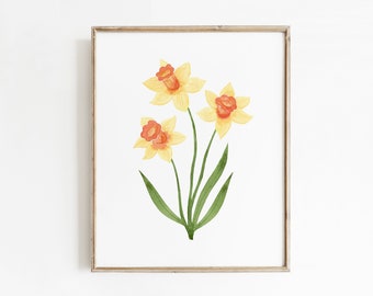 Watercolor Narcissus Flower Art Print, Hand-Painted Daffodil Floral December March Birth Flower Wall Art, Birth Month Flowers Gift