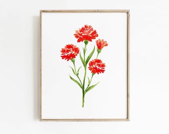 Watercolor Carnation Art Print, Hand-Painted January Birth Flower Wall Art, Birth Month Flower Gift