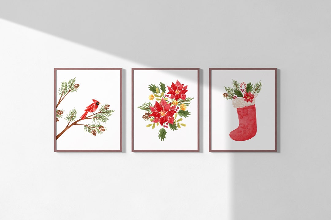 Set of 3 Watercolor Christmas Prints, Holiday Art Prints Set, Winter ...