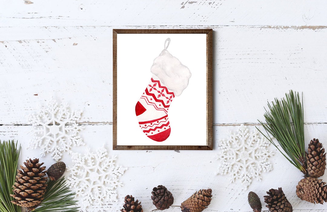 Christmas Stocking Wall Art Watercolor Christmas Wall Art Etsy